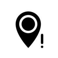 incorrecto alfiler ubicación negro glifo ui icono. desaparecido sitio en mapa. GPS navegación. usuario interfaz diseño. silueta símbolo en blanco espacio. sólido pictograma para web, móvil. aislado vector ilustración