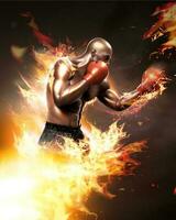 Strong boxer with flame effect in 3d illustration vector