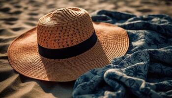 Paja sombreros y sombreros de fieltro, verano elegancia brilla generado por ai foto