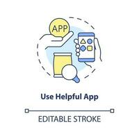 Use helpful app concept icon. Add review on product. Method to get client feedback abstract idea thin line illustration. Isolated outline drawing. Editable stroke vector