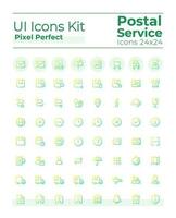 Postal service pixel perfect gradient linear ui icons set. Parcel delivery. Mailing. Line contour user interface symbols. Vector isolated outline illustrations