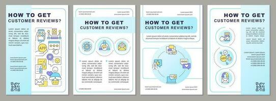 How to motivate client feedback blue brochure template. Ecommerce. Leaflet design with linear icons. Editable 4 vector layouts for presentation, annual reports