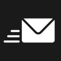 Letter dark mode glyph ui icon. Written correspondence. Express mail. User interface design. White silhouette symbol on black space. Solid pictogram for web, mobile. Vector isolated illustration