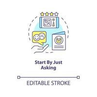 Start by just asking concept icon. Making clients write review abstract idea thin line illustration. Online reputation. Isolated outline drawing. Editable stroke vector