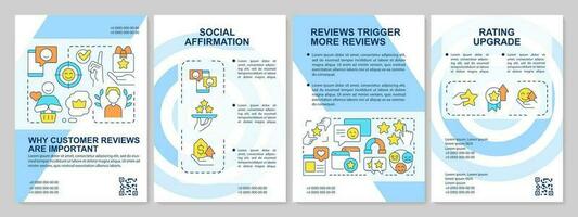 Customer review benefits blue brochure template. Social affirmation. Leaflet design with linear icons. Editable 4 vector layouts for presentation, annual reports