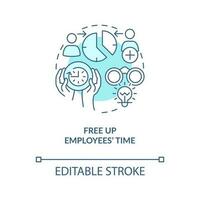 Free up employees time turquoise concept icon. Outsourcing service benefit abstract idea thin line illustration. Workload. Isolated outline drawing. Editable stroke vector