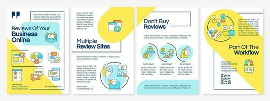 Online ratings on product, service blue and yellow brochure template. Leaflet design with linear icons. Editable 4 vector layouts for presentation, annual reports