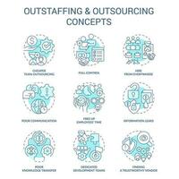 Outstaffing and outsourcing turquoise concept icons set. Hiring employees remotely idea thin line color illustrations. Isolated symbols. Editable stroke vector