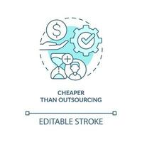 Cheaper than outsourcing turquoise concept icon. Outstaffing advantage abstract idea thin line illustration. Isolated outline drawing. Editable stroke vector