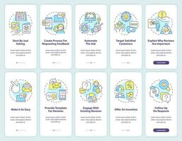 Boost business trustworthiness onboarding mobile app screen set. Walkthrough 5 steps editable graphic instructions with linear concepts. UI, UX, GUI template vector