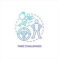 Take challenges blue gradient concept icon. Achieving goals. New experience. Improving self esteem abstract idea thin line illustration. Isolated outline drawing vector