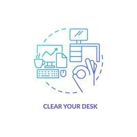 Clear your desk blue gradient concept icon. Keep workplace in order. Boost self confidence at work abstract idea thin line illustration. Isolated outline drawing vector