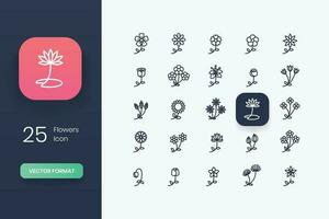 Lineal Flower Icon Design Set vector