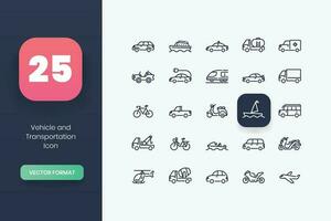 lineal vehículo y transporte icono diseño conjunto vector