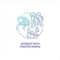 Interact with positive people blue gradient concept icon. Communication. Overcoming lack of confidence abstract idea thin line illustration. Isolated outline drawing vector