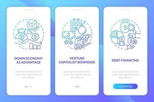 Fundraising tips blue gradient onboarding mobile app screen. IT industry walkthrough 3 steps graphic instructions with linear concepts. UI, UX, GUI template vector