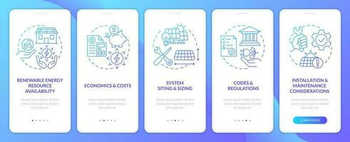 Choosing right alternative power blue gradient onboarding mobile app screen. Walkthrough 5 steps graphic instructions with linear concepts. UI, UX, GUI template vector