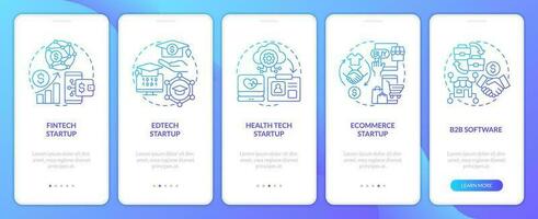 Best startup industries blue gradient onboarding mobile app screen. IT funding walkthrough 5 steps graphic instructions with linear concepts. UI, UX, GUI template vector