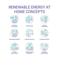 Renewable energy at home blue gradient concept icons set. Ecological source. Alternative power idea thin line color illustrations. Isolated symbols vector