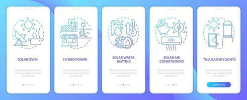 Power home with green energy blue gradient onboarding mobile app screen. Walkthrough 5 steps graphic instructions with linear concepts. UI, UX, GUI template vector