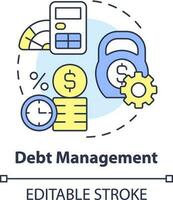 Debt management concept icon. Minimize cost. Treasury management system function abstract idea thin line illustration. Isolated outline drawing. Editable stroke vector