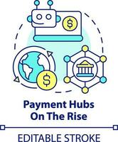 Payment hubs on rise concept icon. Automated process. Treasury management trend abstract idea thin line illustration. Isolated outline drawing. Editable stroke vector