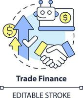 Trade finance concept icon. Automated process. Treasury management system function abstract idea thin line illustration. Isolated outline drawing. Editable stroke vector