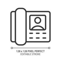 Door phone pixel perfect linear icon. Guest and resident communication. Intercom appliance. Video device. Thin line illustration. Contour symbol. Vector outline drawing. Editable stroke