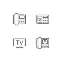 Home appliances pixel perfect linear icons set. Security system. TV broadcasting. Telephony. Door phone. Customizable thin line symbols. Isolated vector outline illustrations. Editable stroke