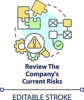 Review company current risk concept icon. Determining treasury management necessity abstract idea thin line illustration. Isolated outline drawing. Editable stroke vector