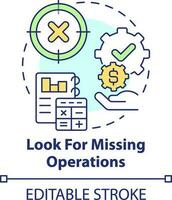 Look for missing operations concept icon. Determining treasury management necessity abstract idea thin line illustration. Isolated outline drawing. Editable stroke vector