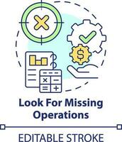 Look for missing operations concept icon. Determining treasury management necessity abstract idea thin line illustration. Isolated outline drawing. Editable stroke vector