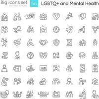 LGBTQ and mental health linear icons set. Inclusion and support programs. Freedom to be yourself. Customizable thin line symbols. Isolated vector outline illustrations. Editable stroke