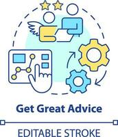 Get great advice concept icon. Analytics tools. Treasury management benefit abstract idea thin line illustration. Isolated outline drawing. Editable stroke vector