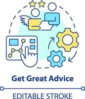 Get great advice concept icon. Analytics tools. Treasury management benefit abstract idea thin line illustration. Isolated outline drawing. Editable stroke vector