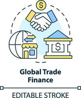 Global trade finance concept icon. Business. Treasury management service abstract idea thin line illustration. Isolated outline drawing. Editable stroke vector