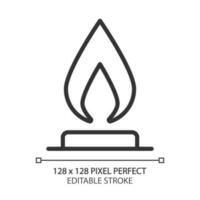 Gas pixel perfect linear icon. Heating system. Kitchen stove. Flammable gaseous substance. Domestic usage. Thin line illustration. Contour symbol. Vector outline drawing. Editable stroke