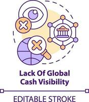 Lack of global cash visibility concept icon. Challenge faced by corporate treasurers abstract idea thin line illustration. Isolated outline drawing. Editable stroke vector