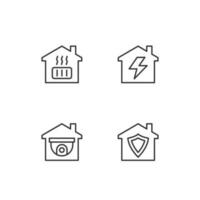 Domestic services pixel perfect linear icons set. Heating system. Electricity supply. Security system. Customizable thin line symbols. Isolated vector outline illustrations. Editable stroke