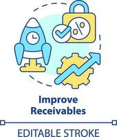 Improve receivables concept icon. Unpaid goods. Treasury management benefit abstract idea thin line illustration. Isolated outline drawing. Editable stroke vector