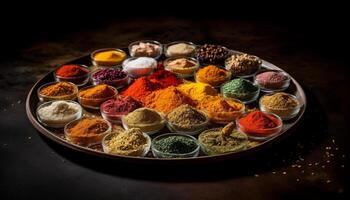 A multi colored spice bowl for cooking variety generated by AI photo