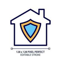 Home security pixel perfect RGB color icon. Burglary prevention. Property insurance. Automated safety system. Surveillance. Isolated vector illustration. Simple filled line drawing. Editable stroke