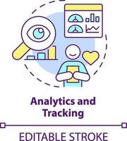 Analytics and tracking concept icon. Customer engagement platform feature abstract idea thin line illustration. Isolated outline drawing. Editable stroke vector