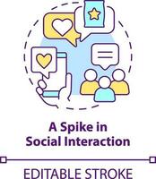 Spike in social interaction concept icon. Social media. Tracking customer engagement abstract idea thin line illustration. Isolated outline drawing. Editable stroke vector