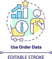 Use order data concept icon. Analyze information. Customer engagement strategy abstract idea thin line illustration. Isolated outline drawing. Editable stroke vector