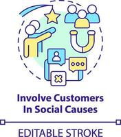 Involve customers in social causes concept icon. Customer engagement strategy abstract idea thin line illustration. Isolated outline drawing. Editable stroke vector