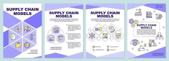 Supply chain models purple brochure template. Leaflet design with linear icons. Editable 4 vector layouts for presentation, annual reports