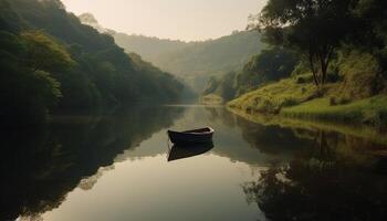 Tranquil scene of a mountain reflecting in pond generated by AI photo