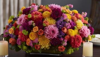 Bouquet of multi ed flowers brings celebration indoors generated by AI photo