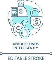 Unlock funds intelligently turquoise concept icon. Immediate attention area abstract idea thin line illustration. Isolated outline drawing. Editable stroke vector